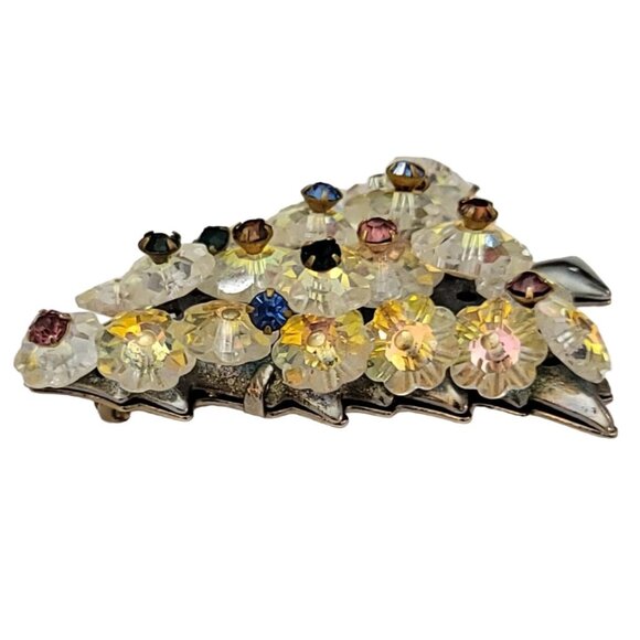 Vintage AB Glass Bead, Multi Color Rhinestone Christmas Tree Pin Brooch K431 - Picture 3 of 7
